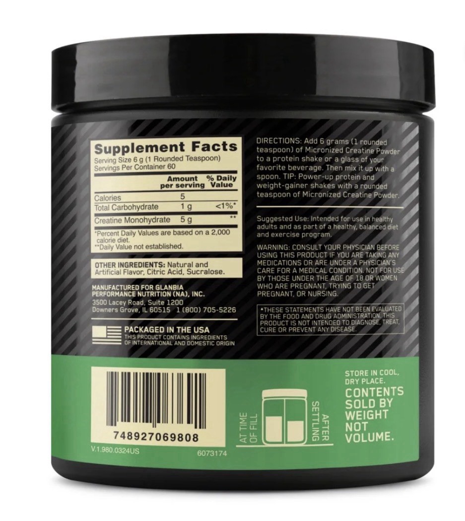 Optimum Nutrition Micronized Creatine Powder, Blueberry Lemonade 12.69 OZ/360G
