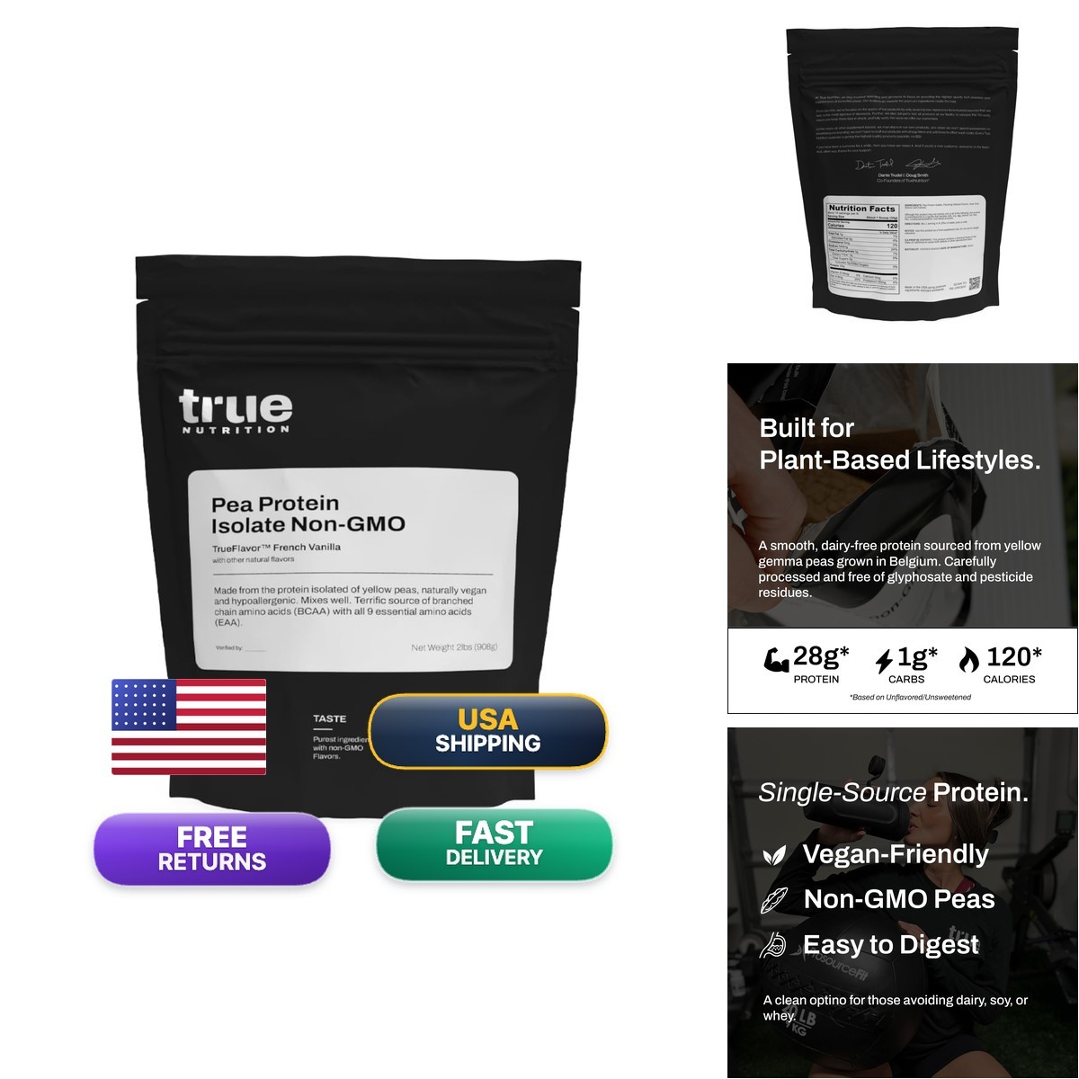 True Nutrition Pea Protein Isolate Powder, French Vanilla, 2 Lb