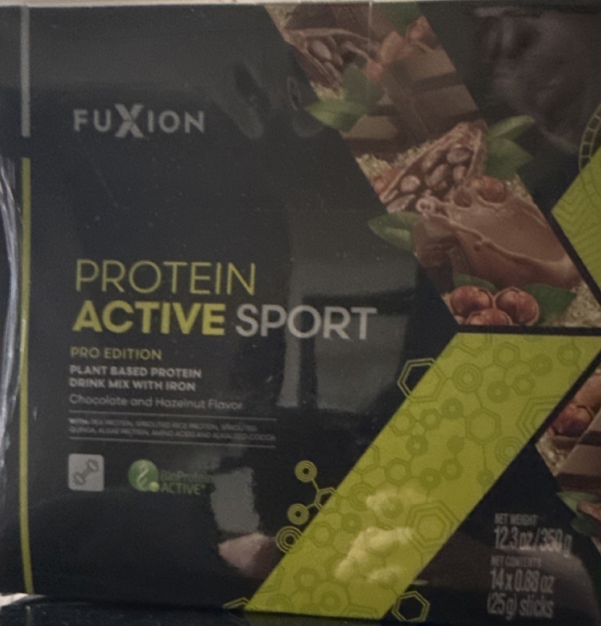 Fuxion Plant-Based Protein Powder with Iron Chocolate Hazelnut 12 Sticks 12.3oz