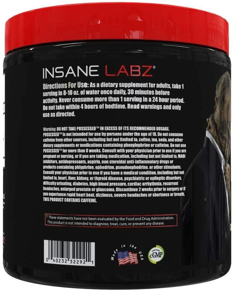 Insane Labz Possessed Premium Test Boosting Pre-Workout 30 Servings 3 Flavors