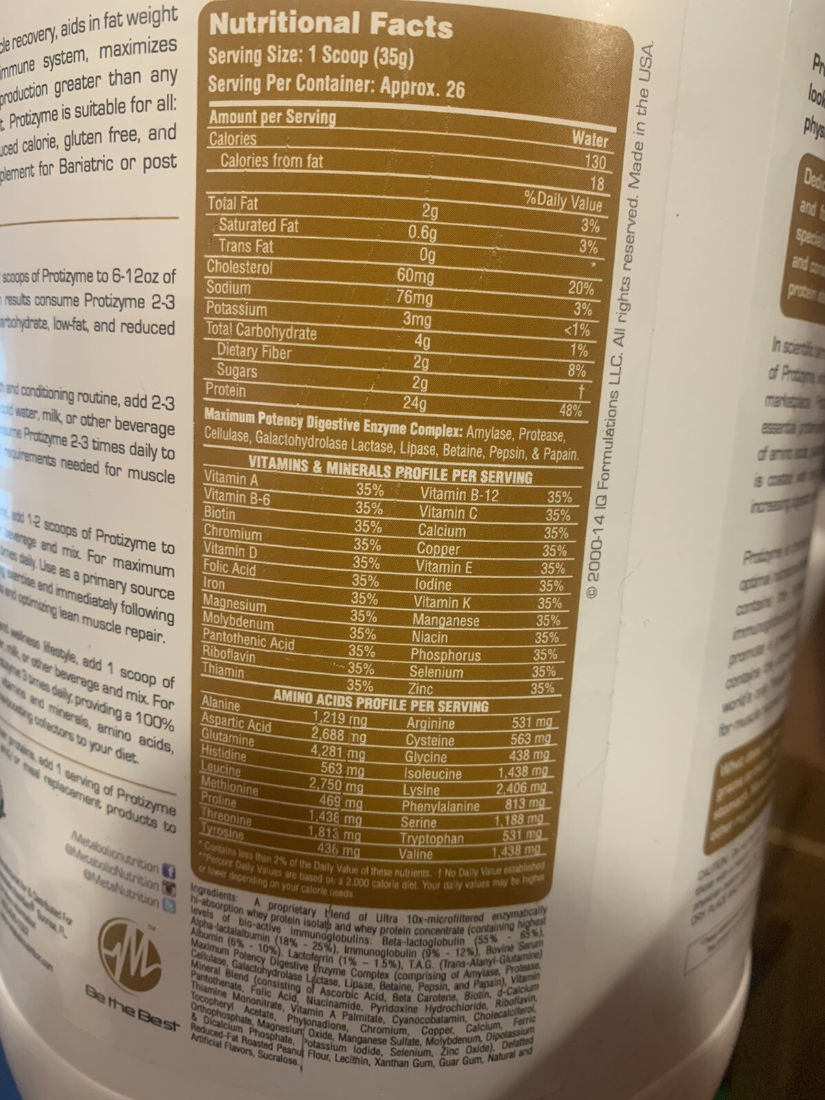 Metabolic Nutrition Protizyme Protein Peanut Butter Cookie Flavor 2lb