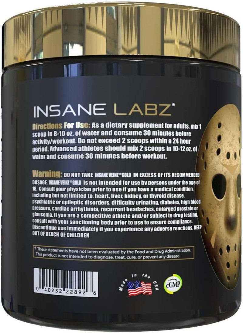 Insane Veinz Gold, Nitric Oxide Non Stimulant Pre Workout Powder, Loaded with Hy