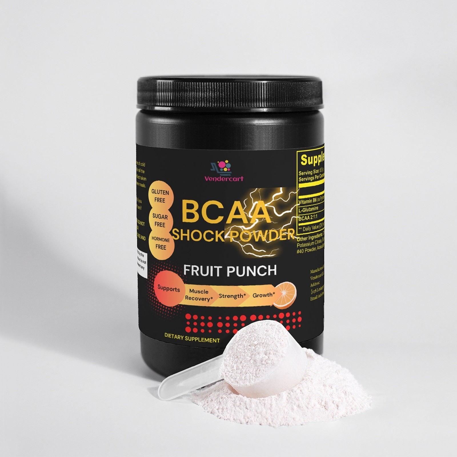 BCAA Shock Powder Fruit Punch Muscle Recovery Amino Acid 2:1:1 Pre Workout 292g