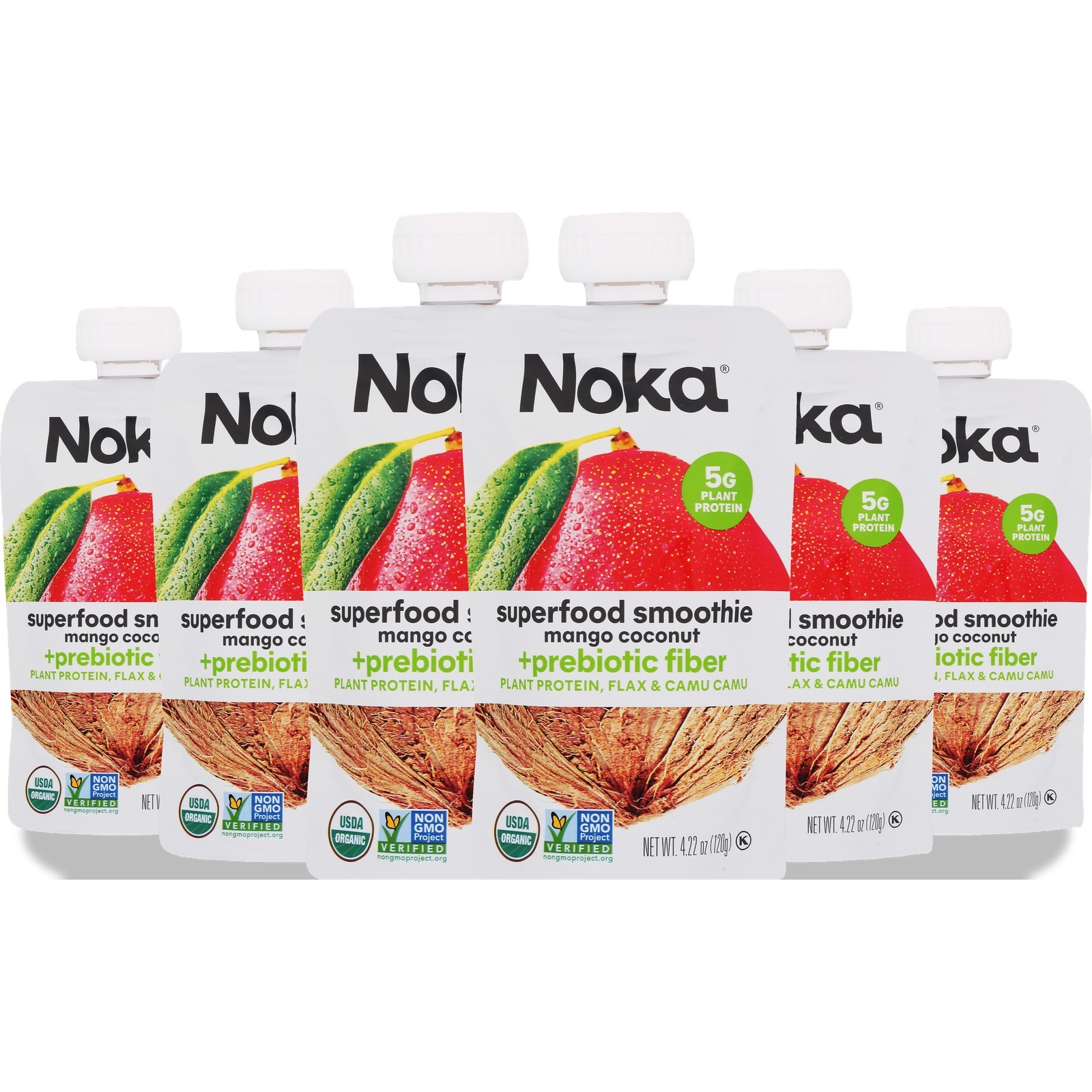 Noka Mango Coconut Superfood Smoothie With Prebiotic Fiber 4.22 Oz 6 Pack