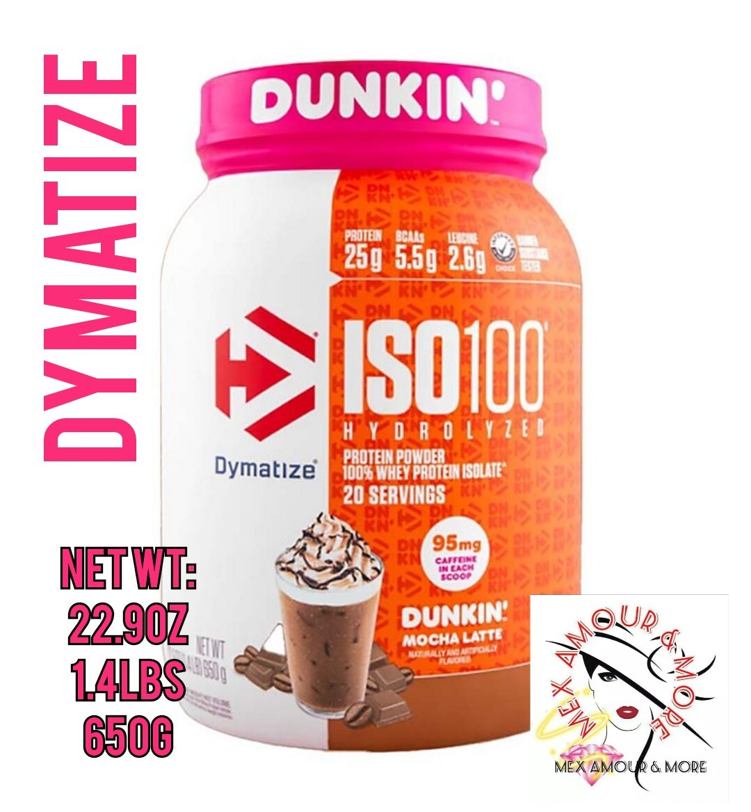 Dymatize ISO 100%Hydrolyzed Whey Protein Musculo Powder Isolate 1.4lbs DUNKIN’❤️