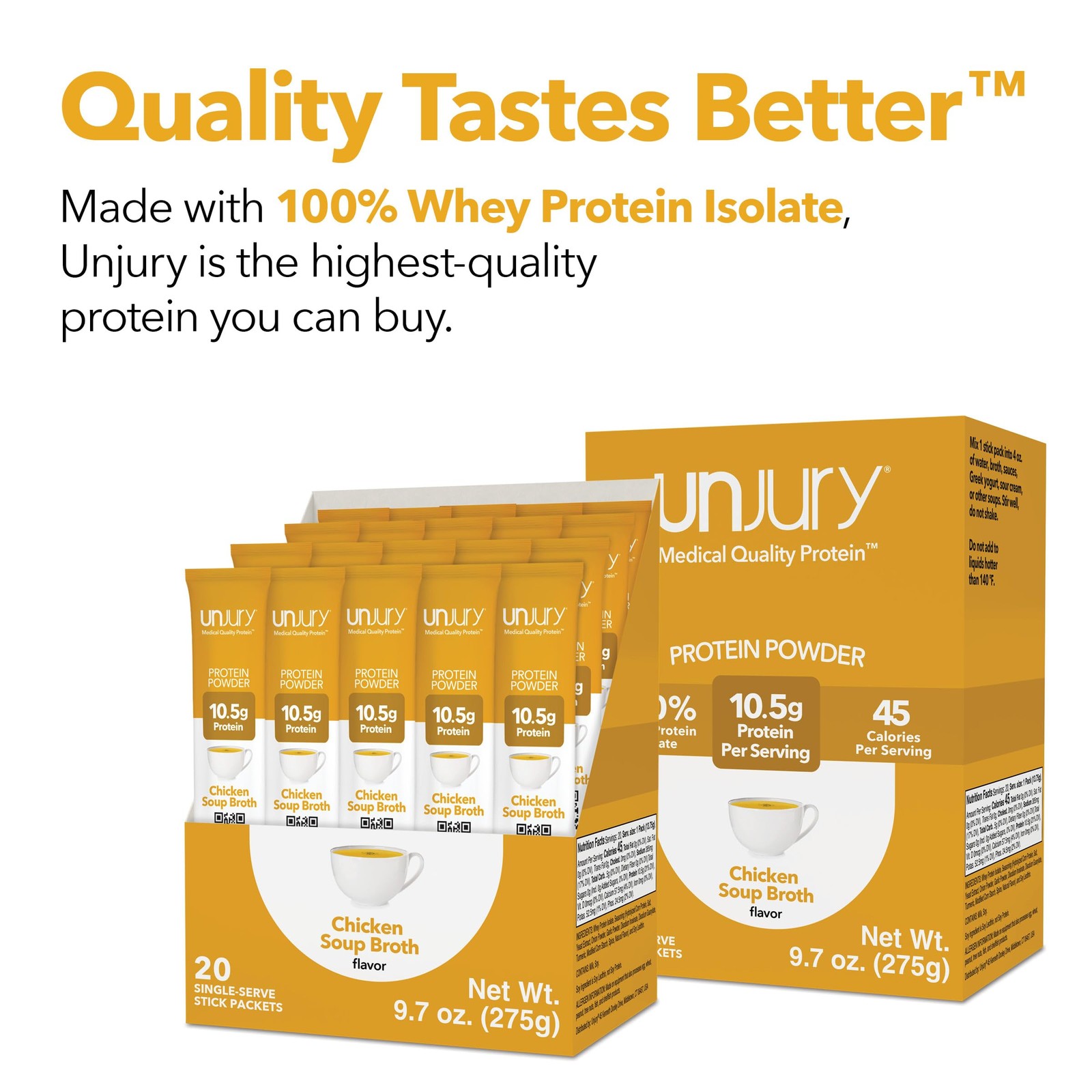 Unjury Whey Protein Powder Individual Stick Packs | Chicken Soup | 10.5g 100%…
