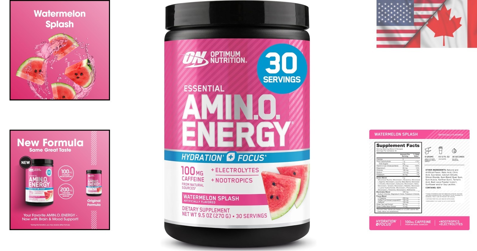 Sugar-Free Amino Energy Drink Mix with Electrolytes – 30 Servings Watermelon