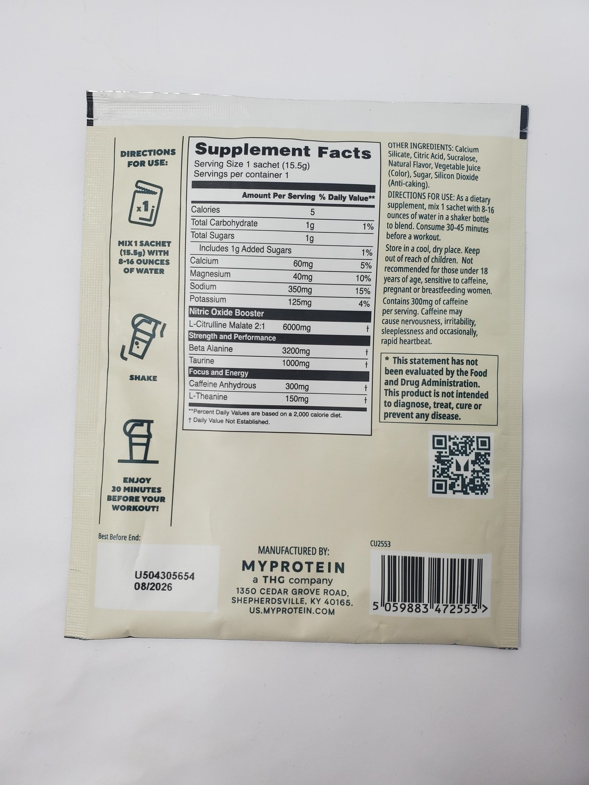 10pk Myprotein Origin Pre-Workout Strawberry 0.5 Oz Sachets 300mg exp 8/26