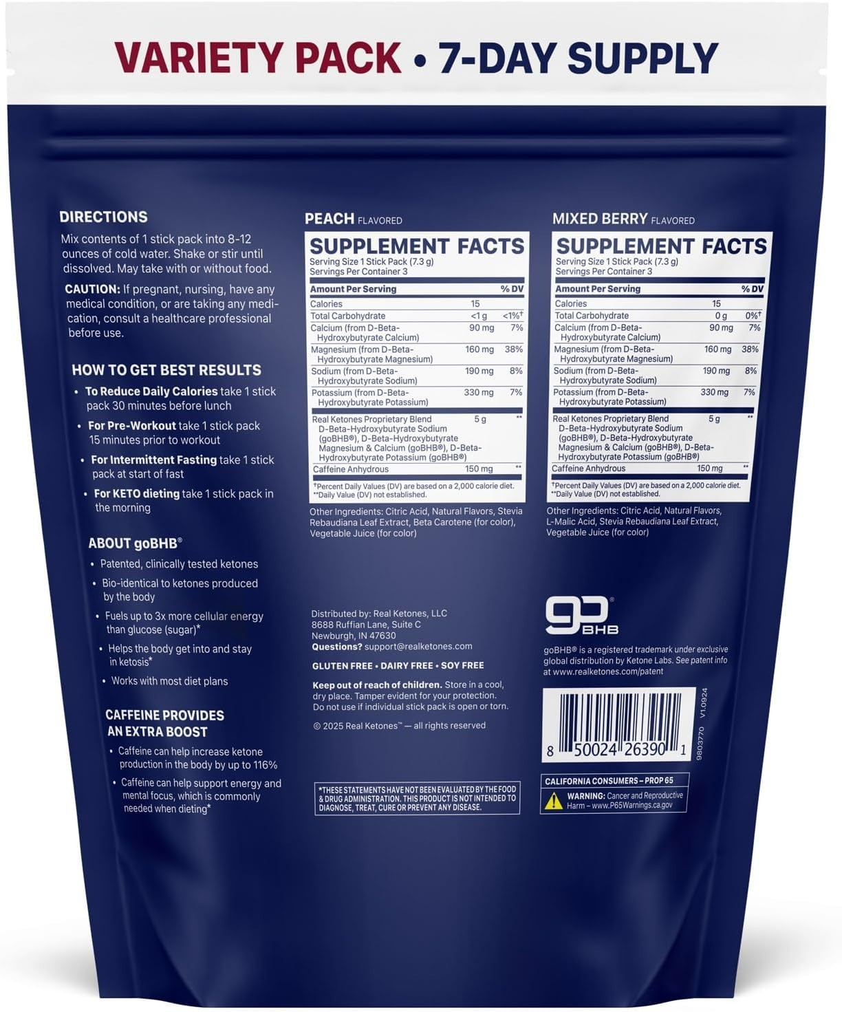 7ct 1oz Berry Peach BHB Exogenous Ketones Drink Keto Electrolytes Powder
