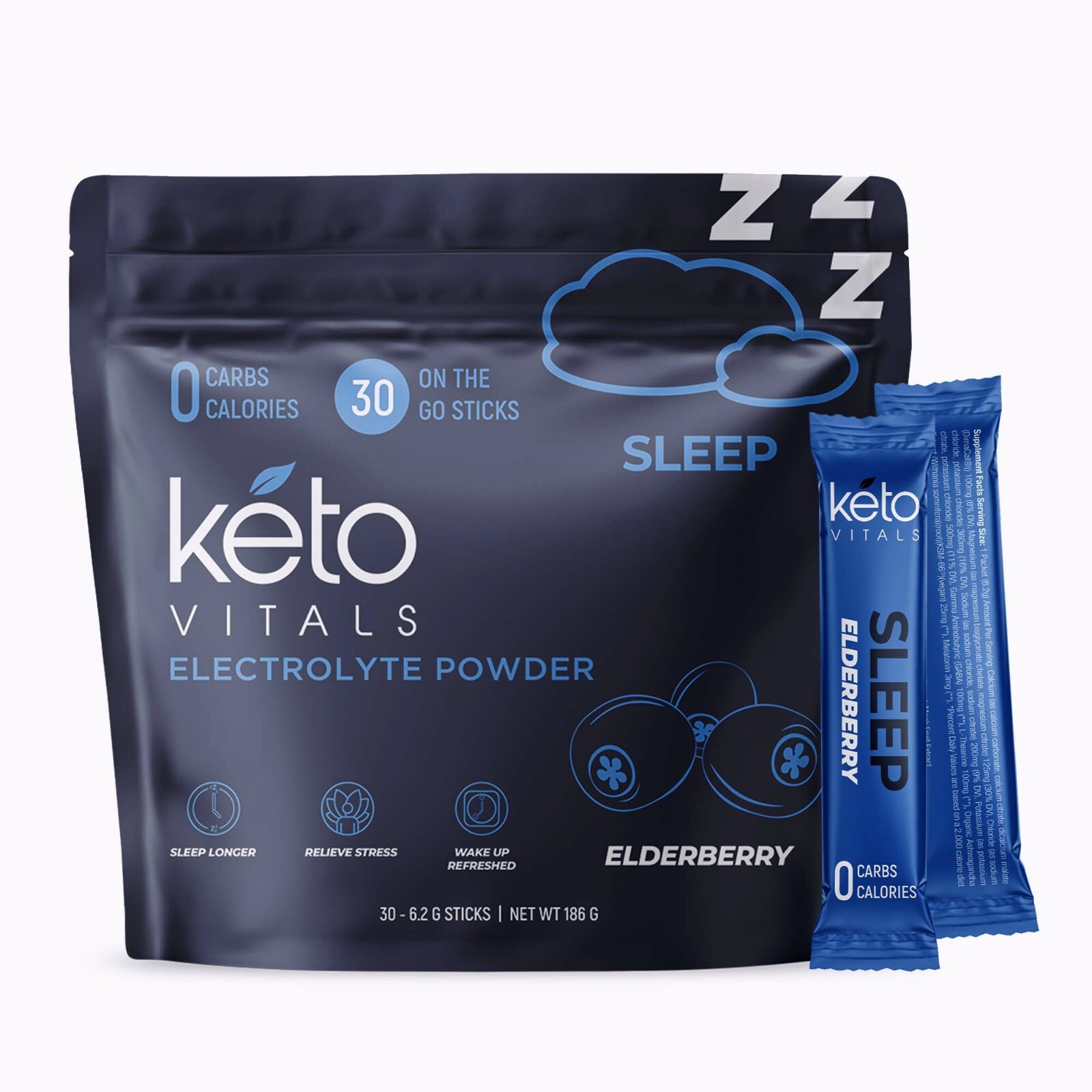 Keto Vitals Sleep Drink Electrolyte Sleep Powder Packets – – Elderberry, 30 Ct.