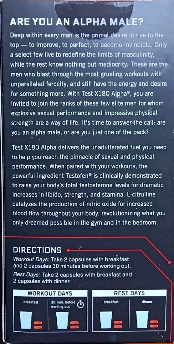 2 FORCE FACTOR TEST X180 ALPHA TOTAL TEST BURN FAT SUPPLEMENT 60 X2 120 CAPSULES
