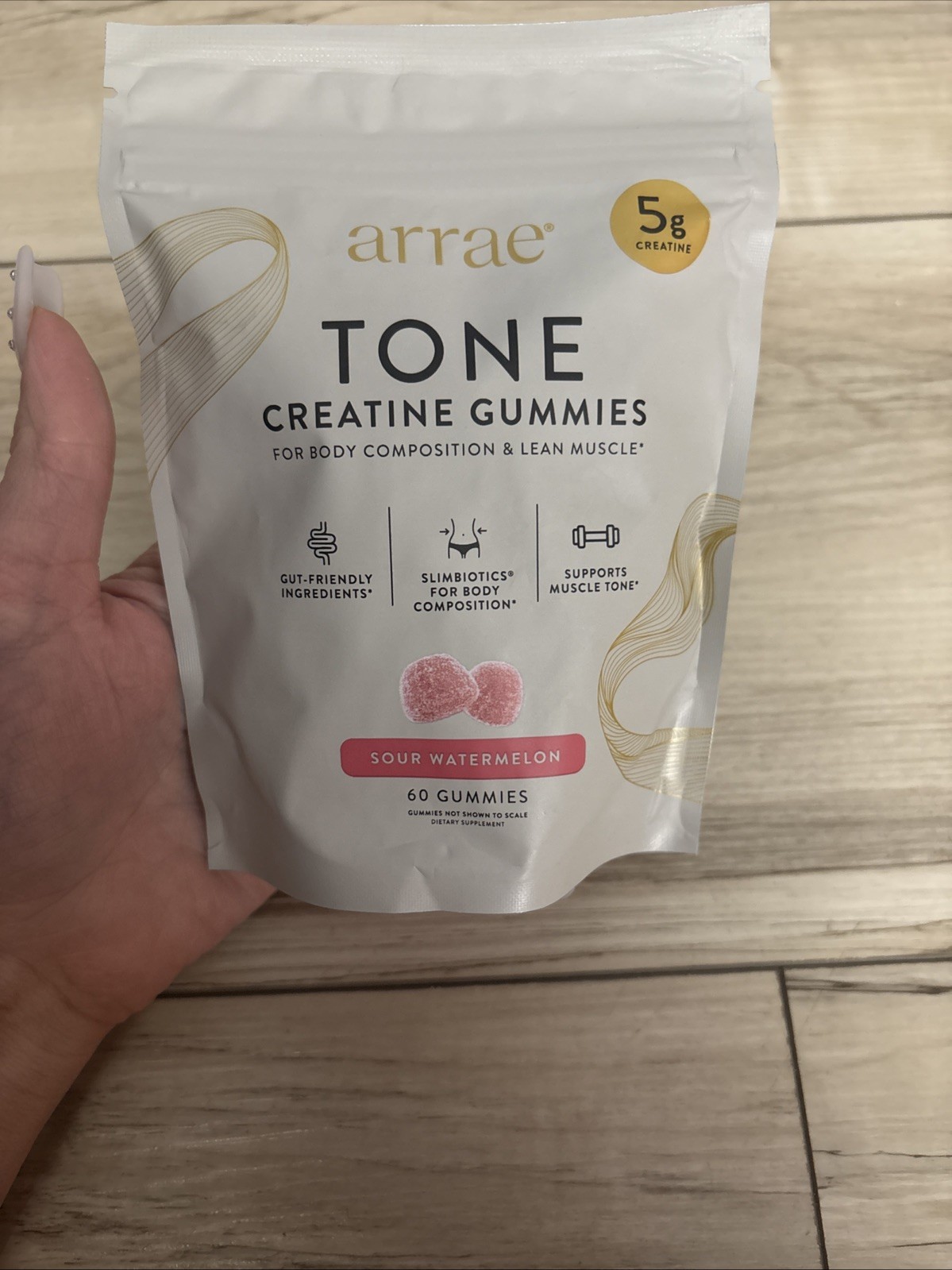 Arrae Tone Creatine Gummies Sour Watermelon 60 Gummies Exp Date 02/2028