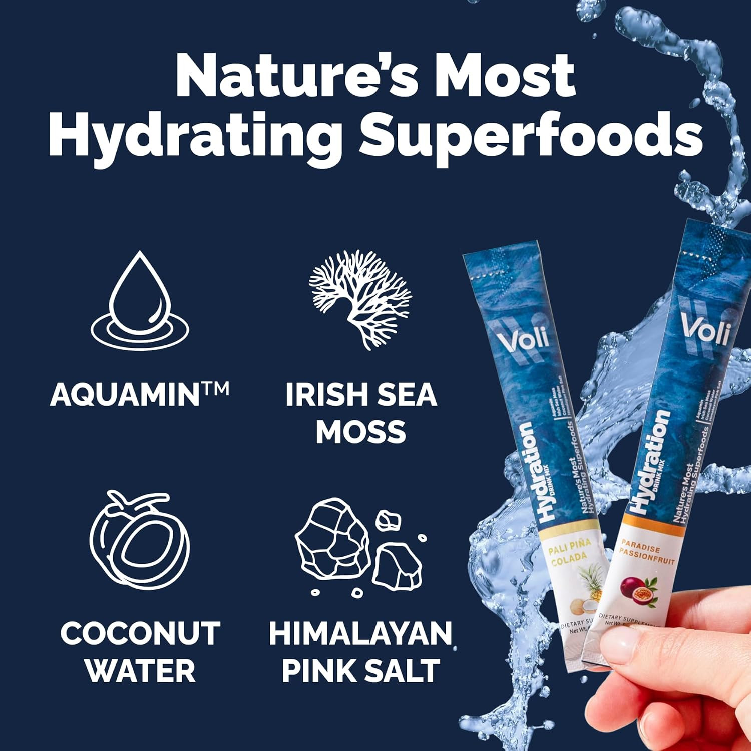 Voli Hydration Packets Electrolyte Drink Mix | Sea Moss, Aquamin, Coconut Water