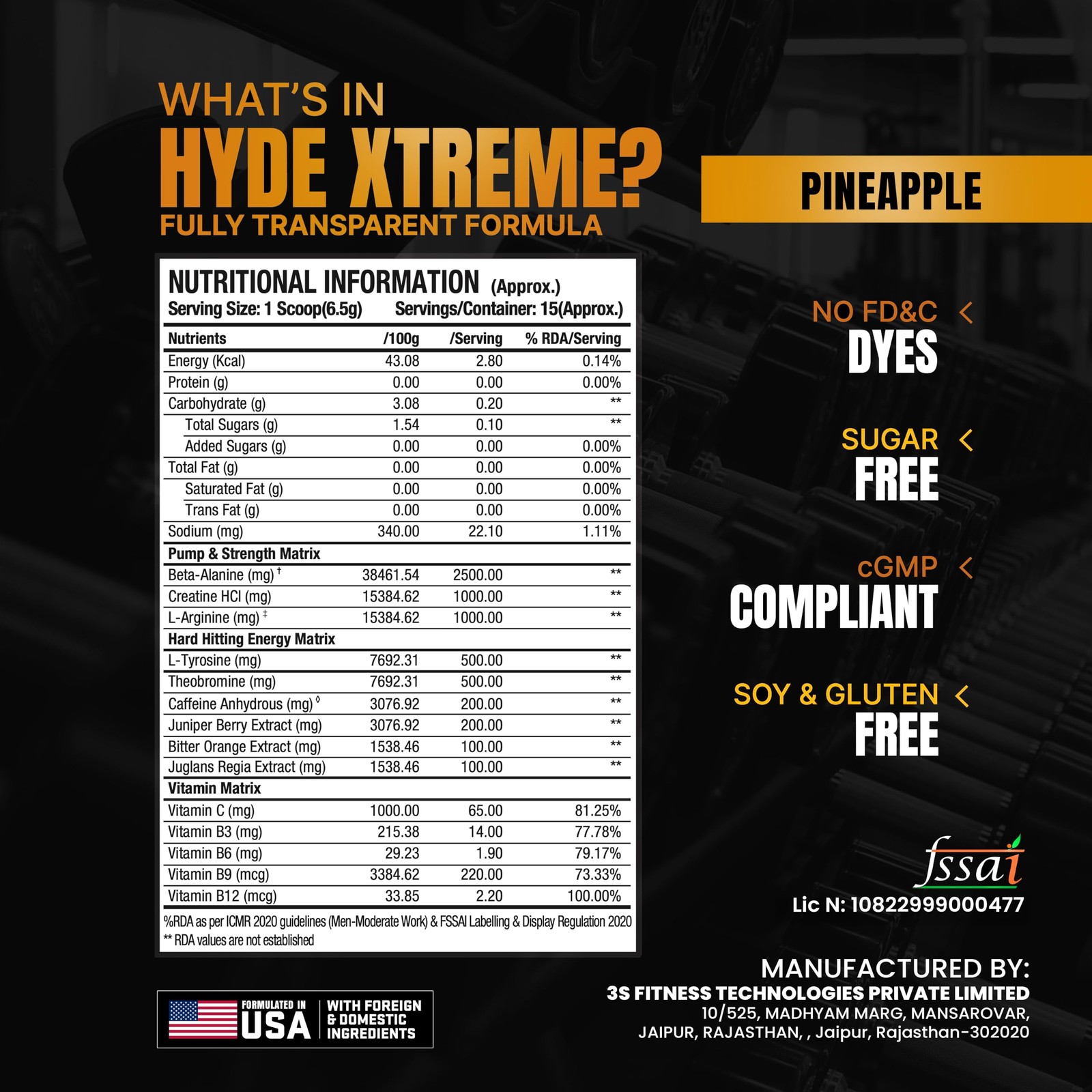 PS PROSUPPS Hyde Xtreme Pre-Workout Pineapple 195g |30 Servings | 200mg Caffeine