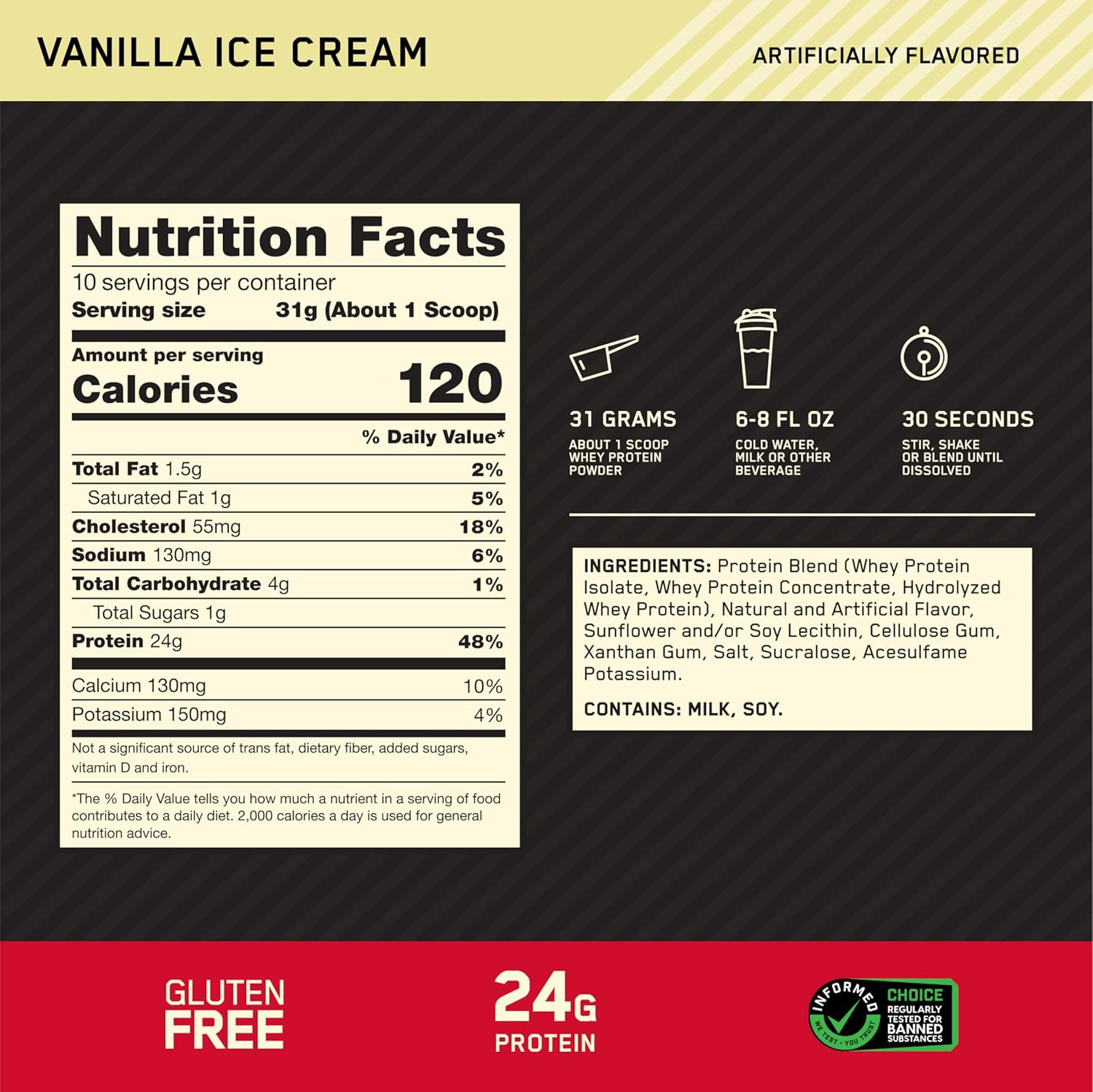 Gold Standard 100% Whey Protein Powder, Vanilla Ice Cream, 0.68 Pound (Pack of 1