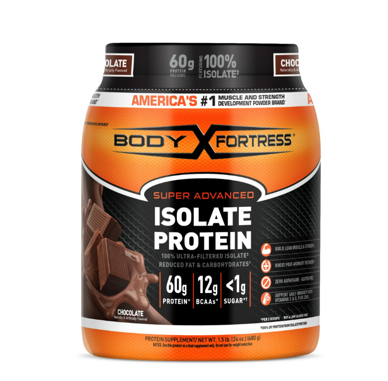 Body Fortress Super Advanced Whey Isolate Chocolate 1.5lb 60g Protein