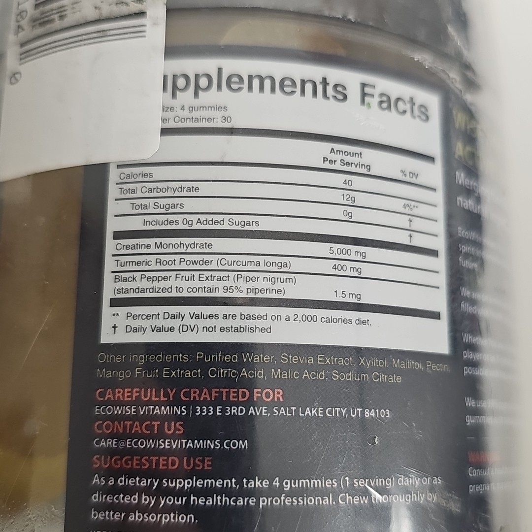 EcoWise Wellness 2 Pack Creatine Monohydrate Gummies 5000 mg Fresh Mango