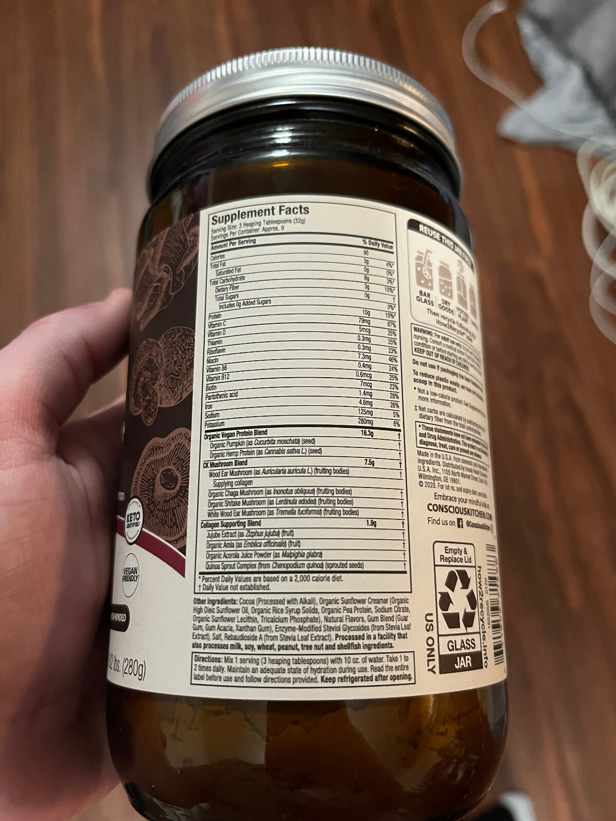 conscious kitchen vegan protein collagen chocolate chili flavor 3 in 1