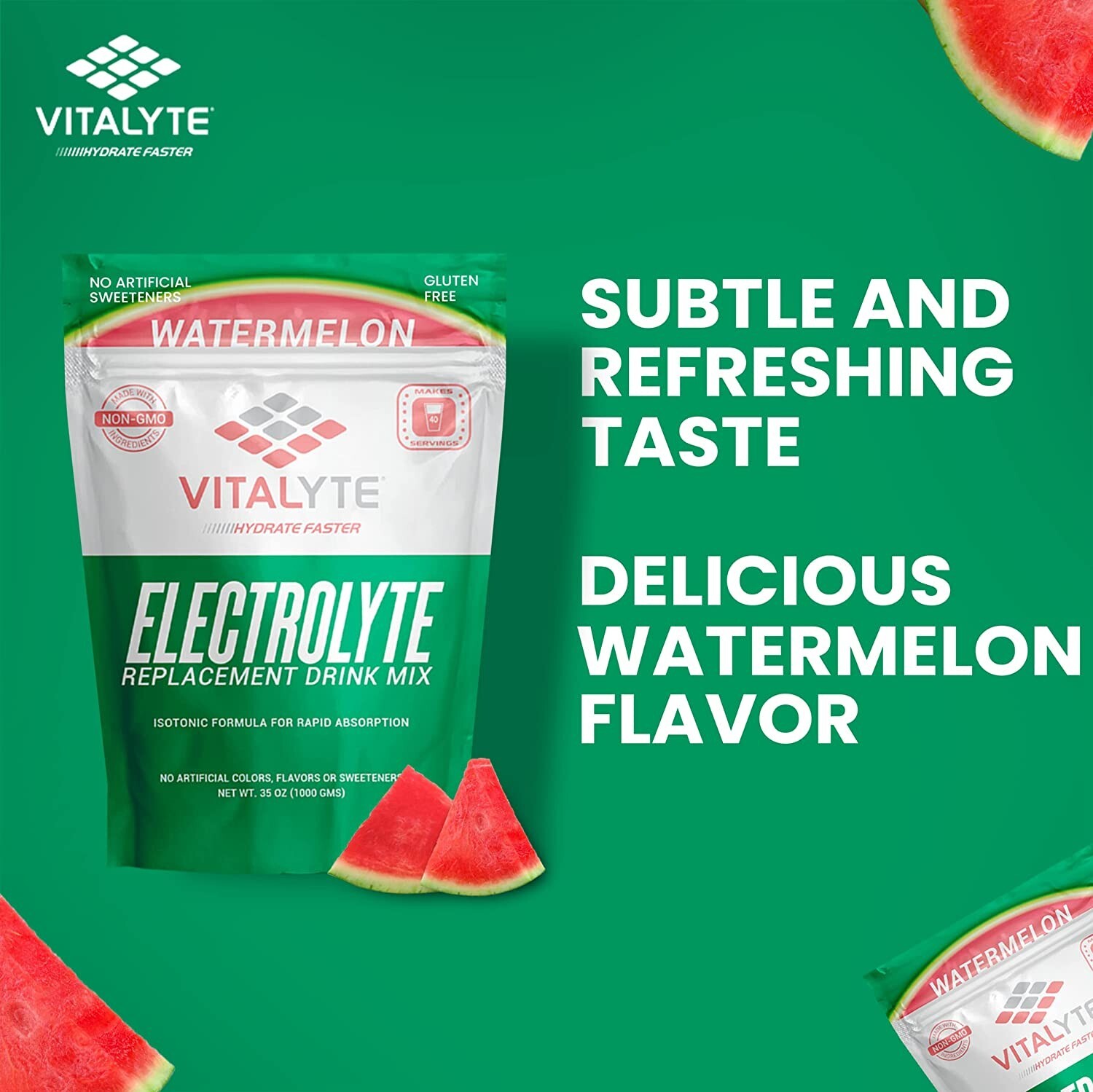 Vitalyte Electrolyte Powder Drink Mix Bundle, Pouch + Packets, Watermelon Flavor
