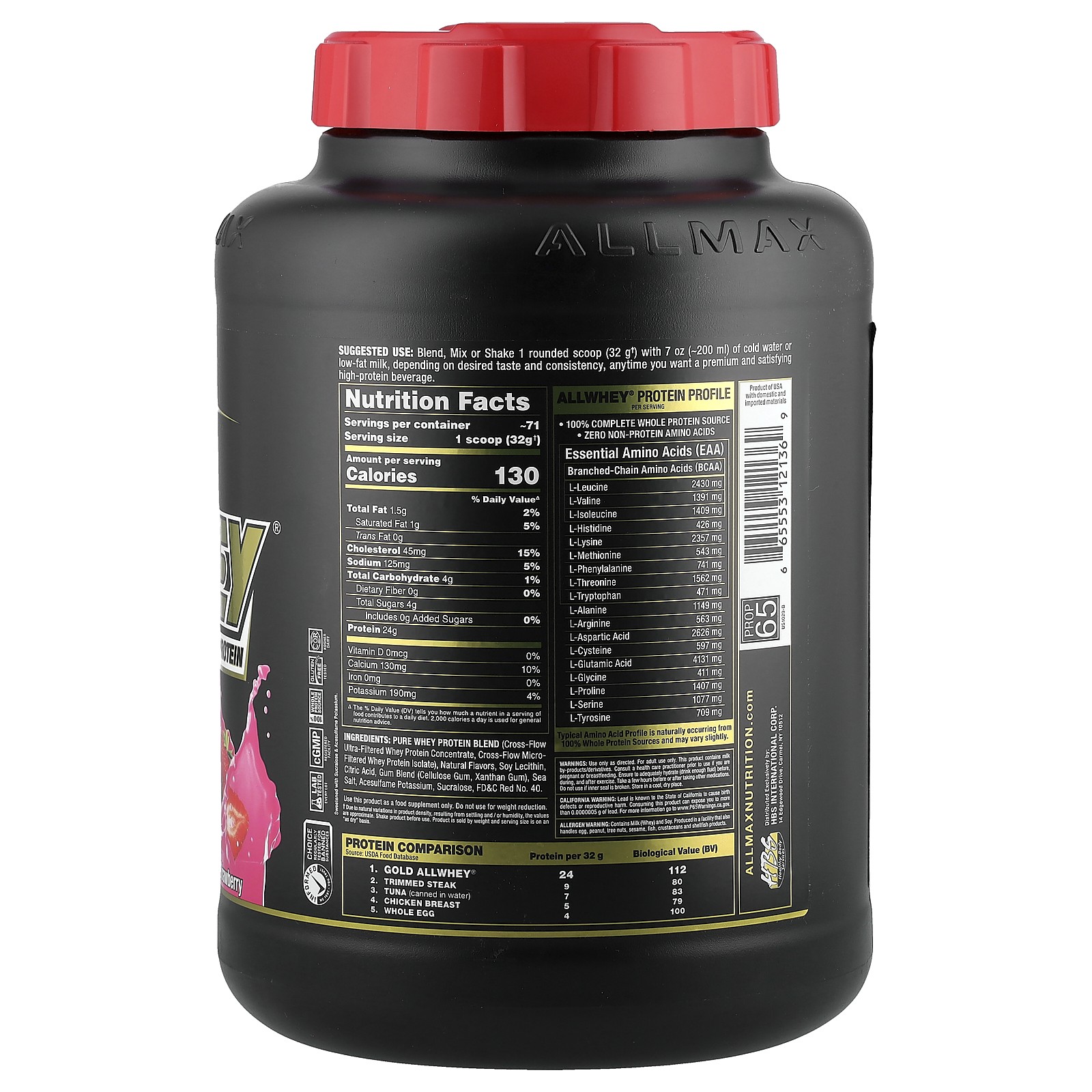 Gold AllWhey, Premium Whey Protein, Strawberry, 5 lbs (2.27 kg)