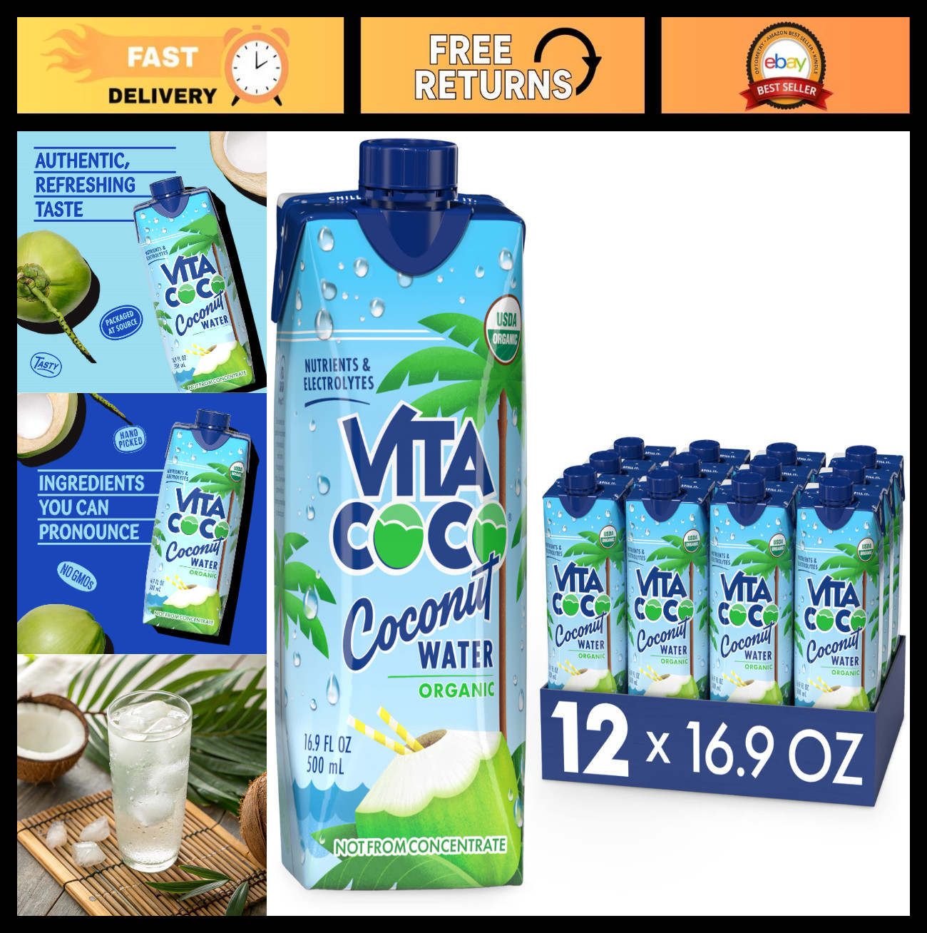 Pure Organic Coconut Water | Hydrating Electrolytes & Vital Nutrients | 12-Pack