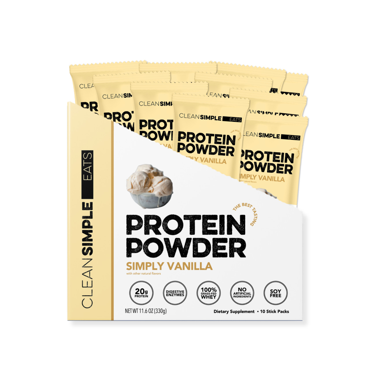 Clean Simple Eats Protein Powder Simply Vanilla~10 Stick Packs