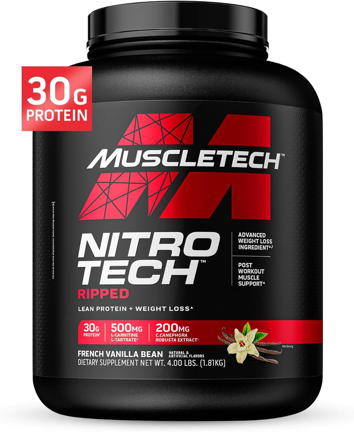 Whey Protein Powder (French Vanilla Bean, 4LB) – Nitro-Tech Ripped Whey Protein