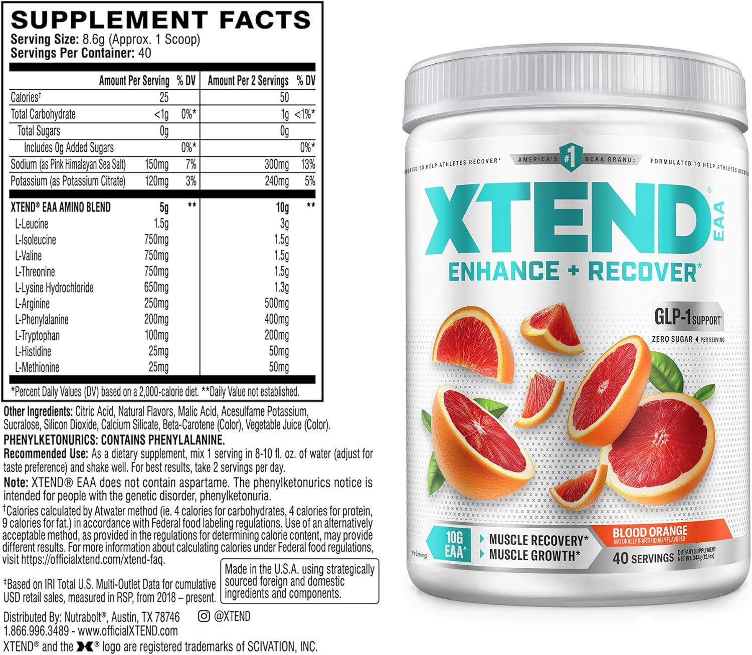 Xtend EAA + BCAA Powder | Muscle Recovery & Lean Muscle Growth | 9 Essential Am