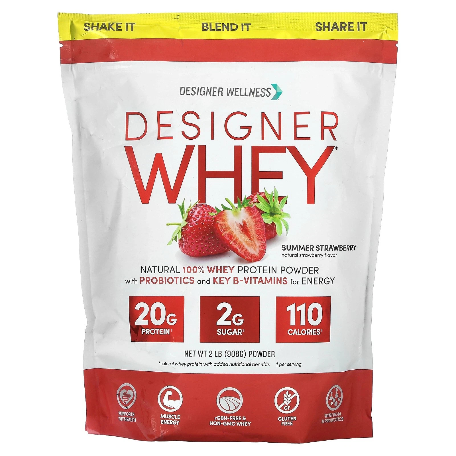 Designer Whey Natural 100% Whey Protein Summer Strawberry 2 lbs Each (Pack of 3