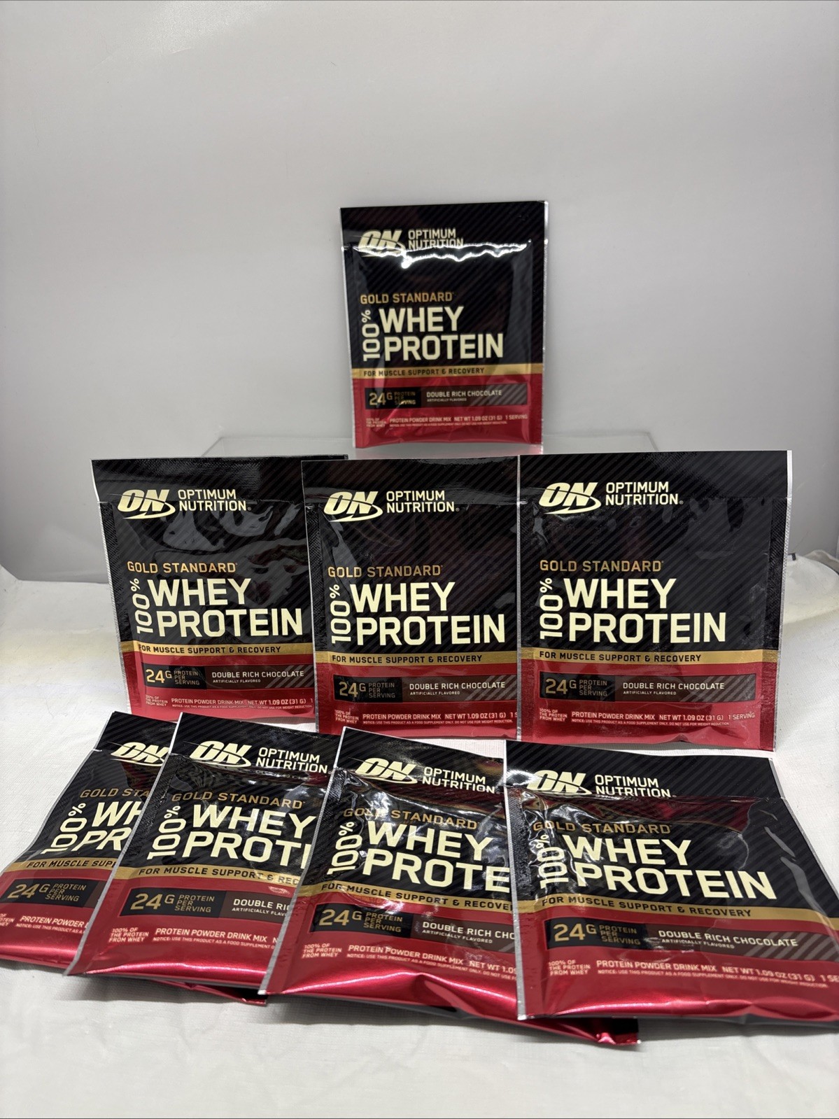 8X Optimum Nutrition Gold Standard 100% Whey Protein Powder 1 SERV DBL CHOC B95