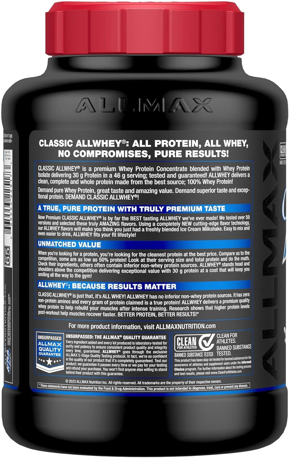 Classic Allwhey Whey Protein Powder, French Vanilla, 5 Lbs, 30G Protein per Scoo