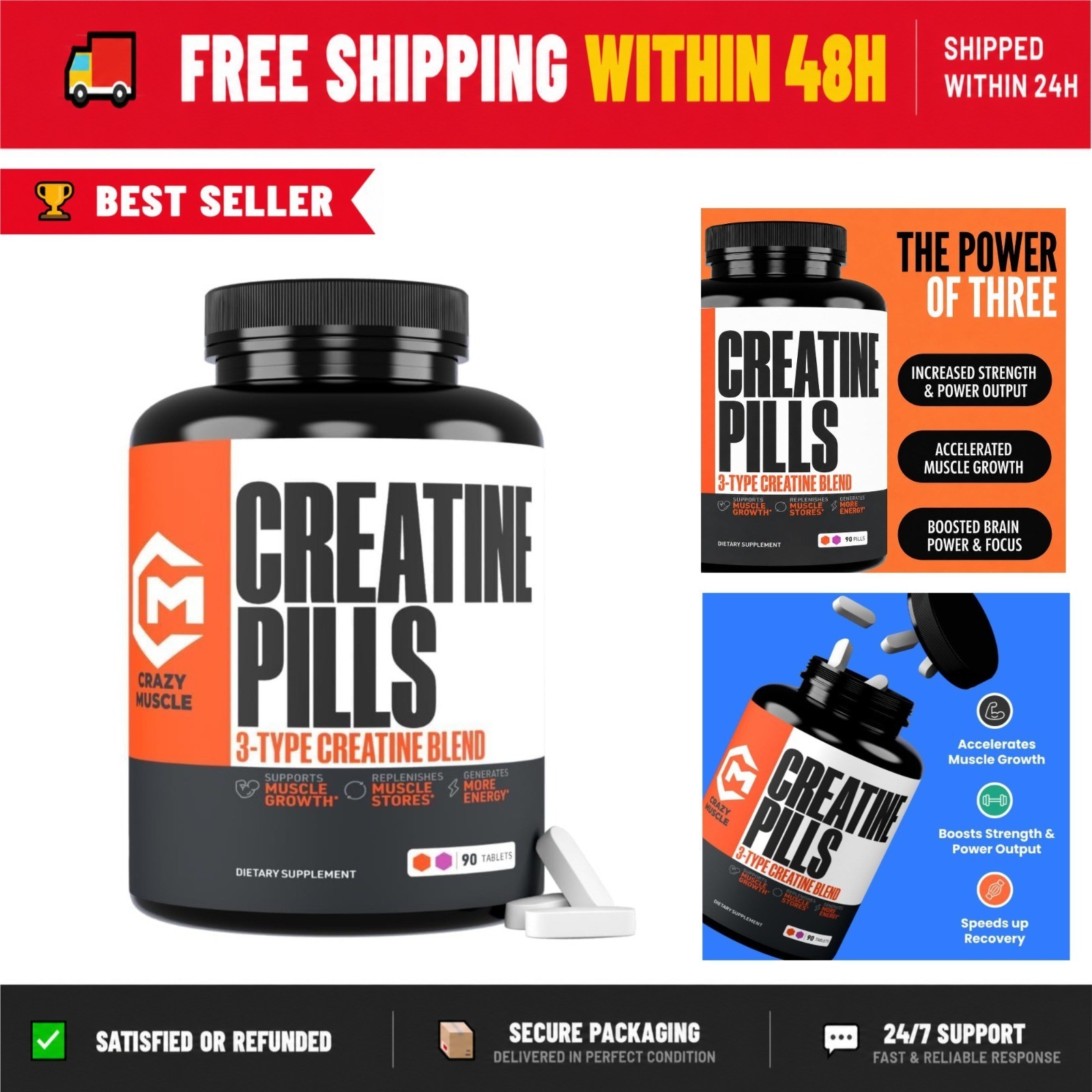 Crazy Muscle Creatine Monohydrate Pills 5g – Muscle Support & Performance