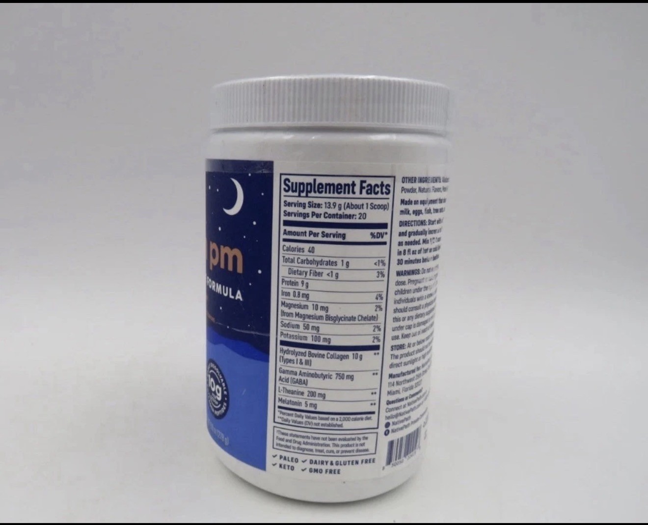 NativePath Collagen PM Chocolate Nighttime Collagen Powder with Magnesium 07/27