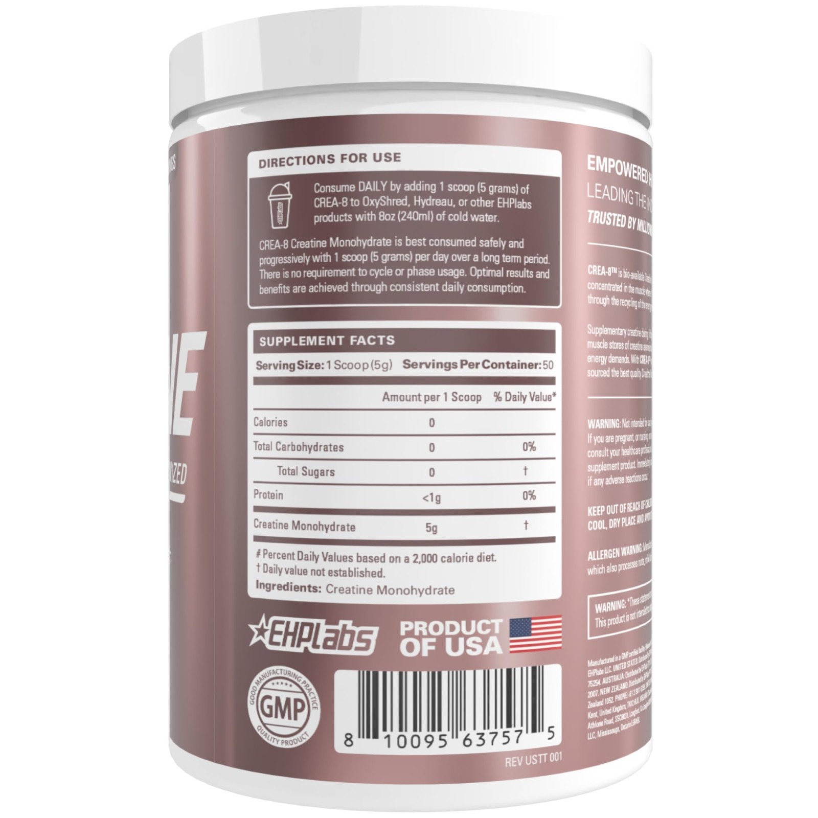Micronized Creatine Monohydrate Powder, Unflavored, 250g – 50 Servings for Muscl