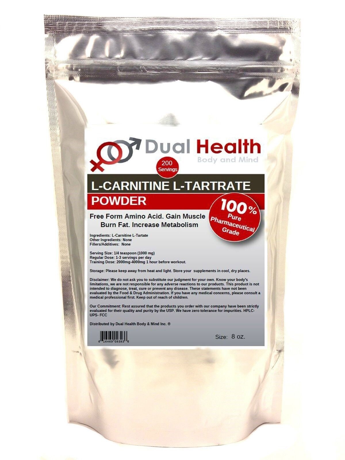 L-CARNITINE (8 oz) L-Tartrate Powder Diet Weight Loss Memory Muscle Recovery