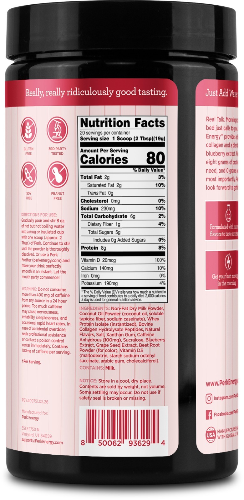 Perk Energy Original White Chocolate Peppermint Pretzel Drink Mix (20 Servings)