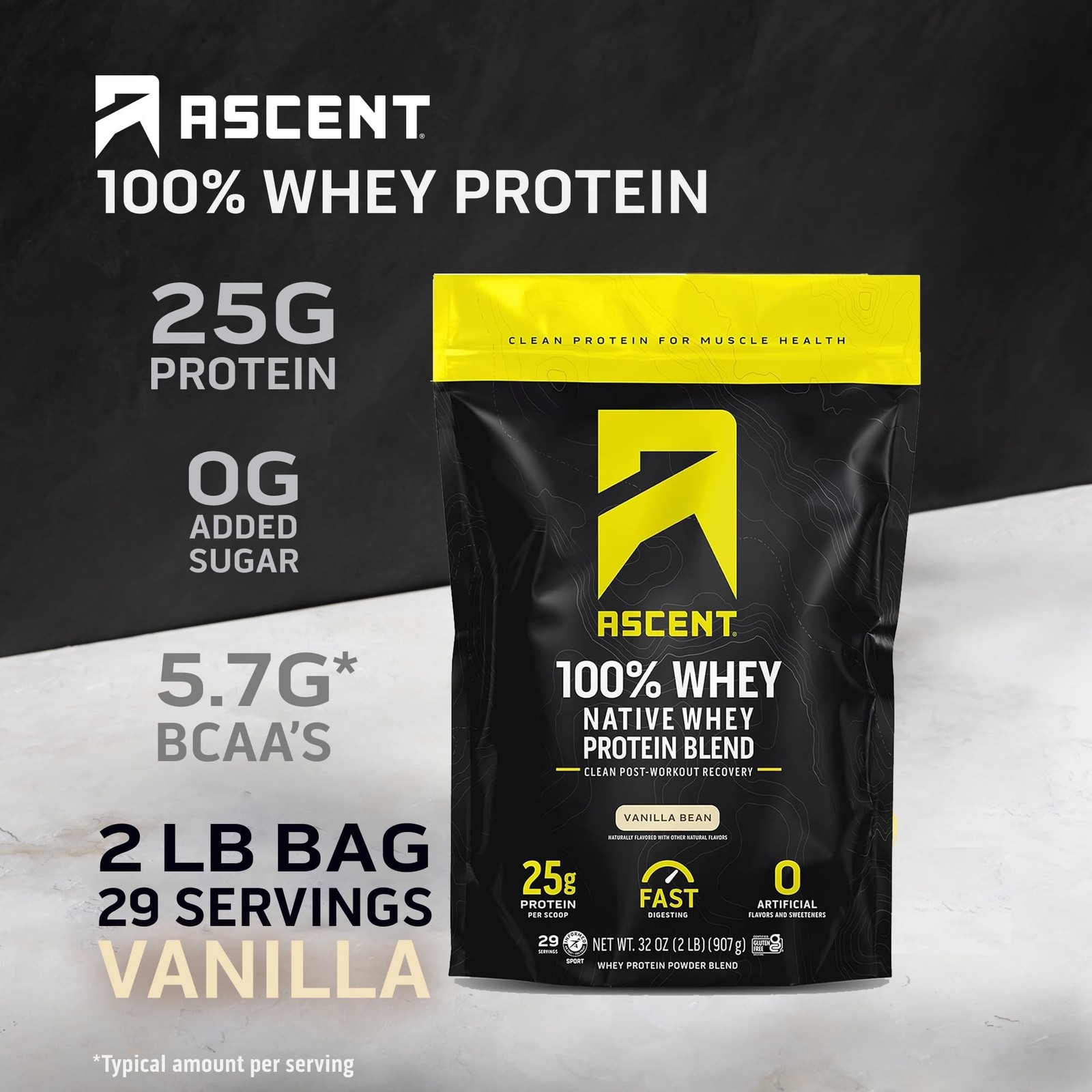 Ascent 100% Whey Protein Powder – Post Workout Whey Protein Isolate, Zero Art…