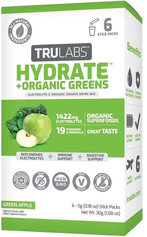 TRULABS Hydrate + Organic Greens 6ct. Sugar Free Electrolytes Hydration Packets
