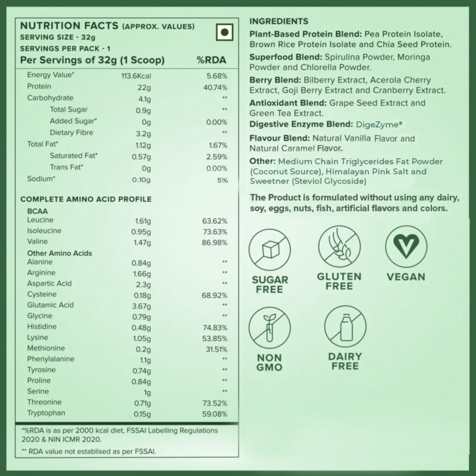 Wellbeing Vegan Plant Protein Powder 32g | 22g Protein | Vanilla Flavour