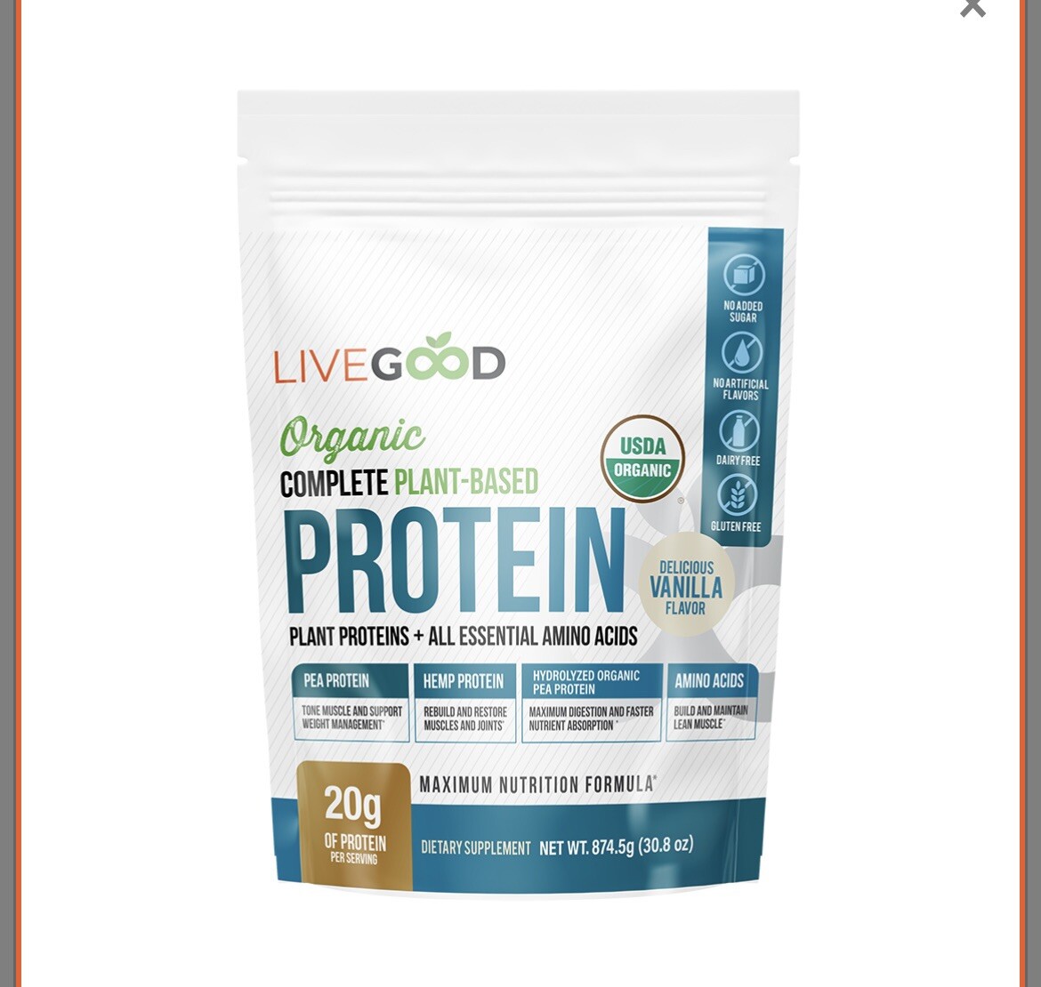 LIVEGOOD Organic Complete Plant-Based Protein 30.8 oz Supplement