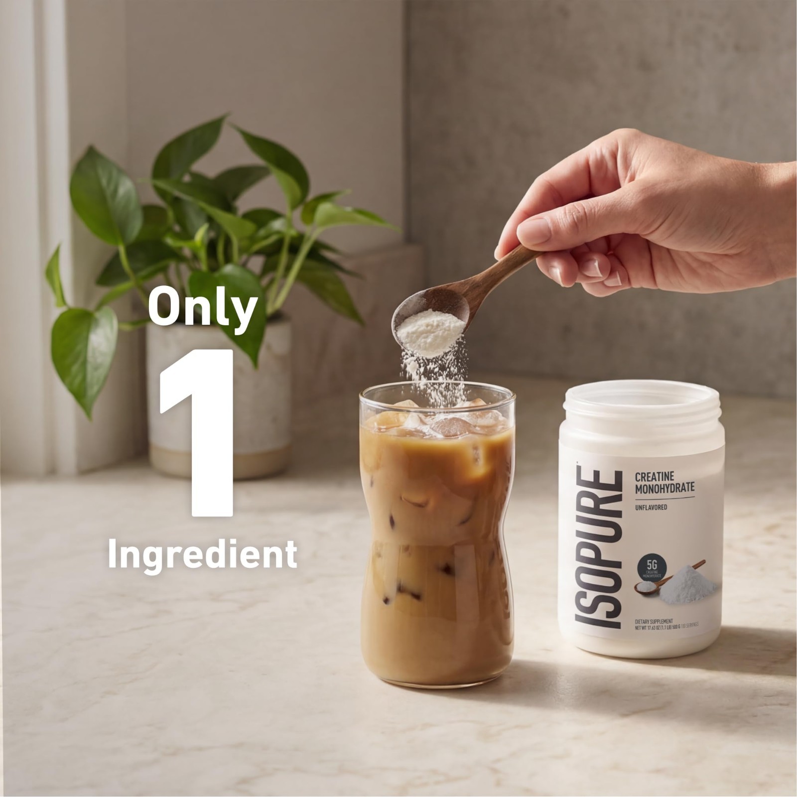 100% Pure Creatine Monohydrate Powder – Sugar Free, Unflavored, 5g/Serving, 1.1