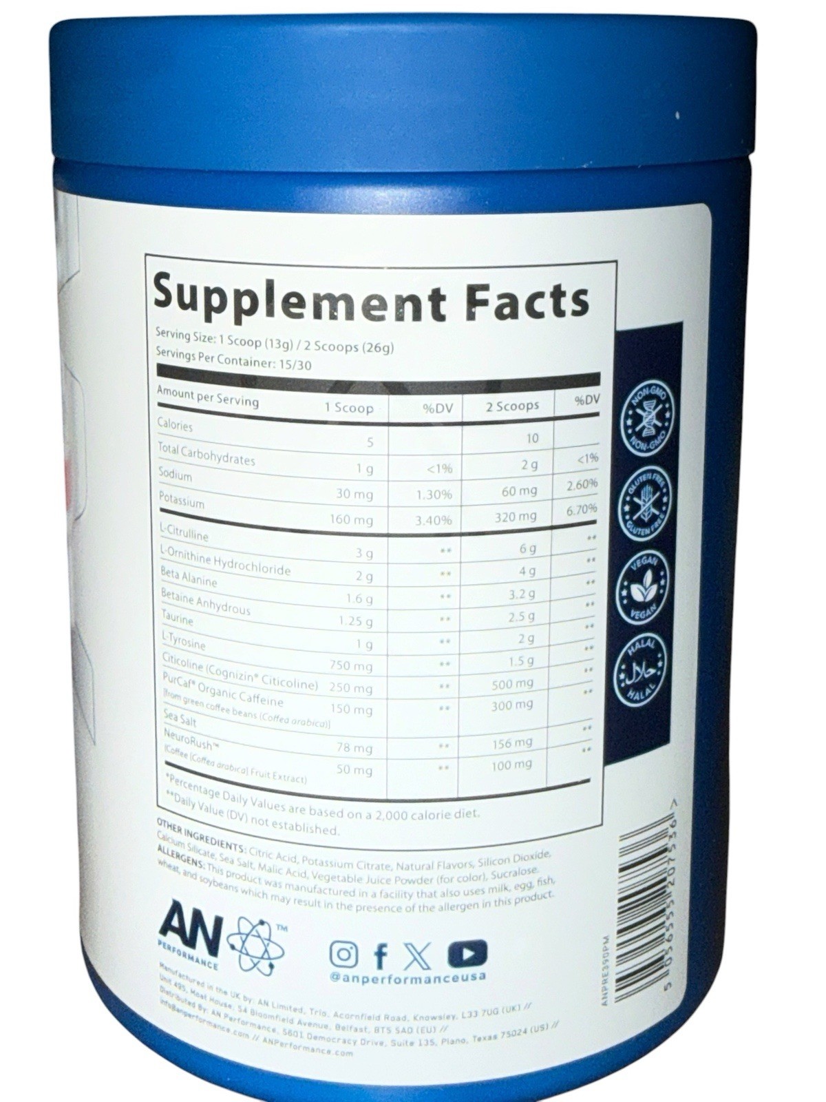 AN Performance Pre Workout Peach Mango 30 Servings EXP 10/2026 Informed Sport