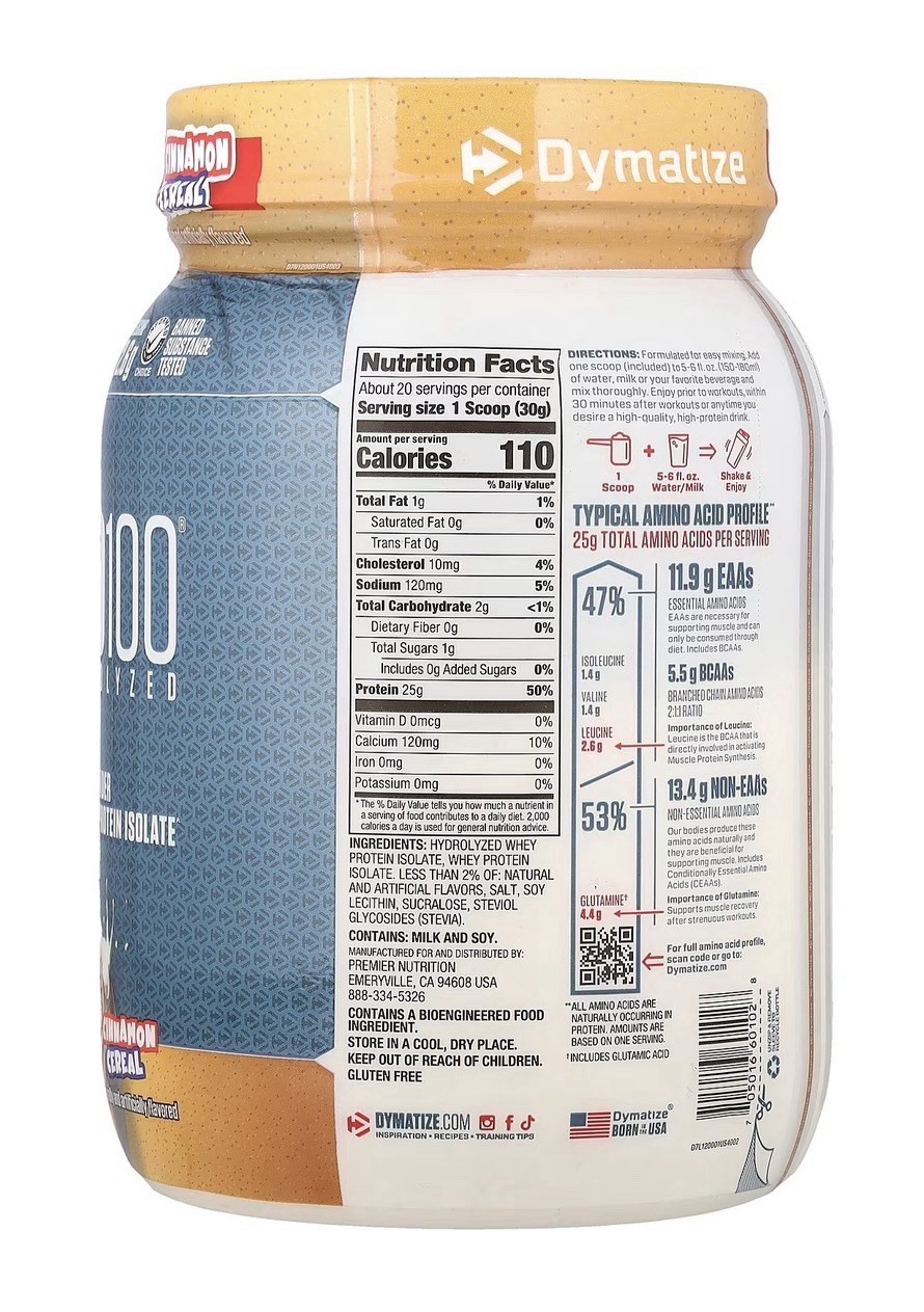 Dymatize ISO100 Hydrolyzed Whey Protein Isolate Cinnamon Cereal 21.5oz (610g)