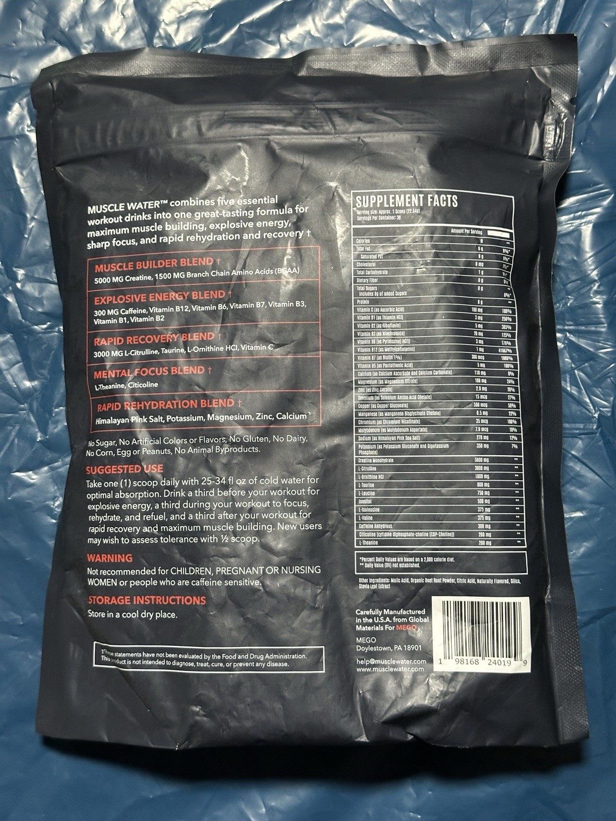 MUSCLE WATER Pre Workout Powder | Muscle + Pump + Energy | 20+ Supplements 08.26