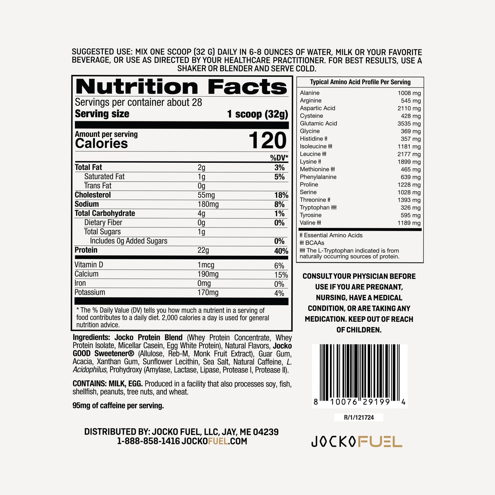 Jocko Fuel Whey Protein Powder, Coffee & Donuts, 22g Protein, Digestive Enzym…
