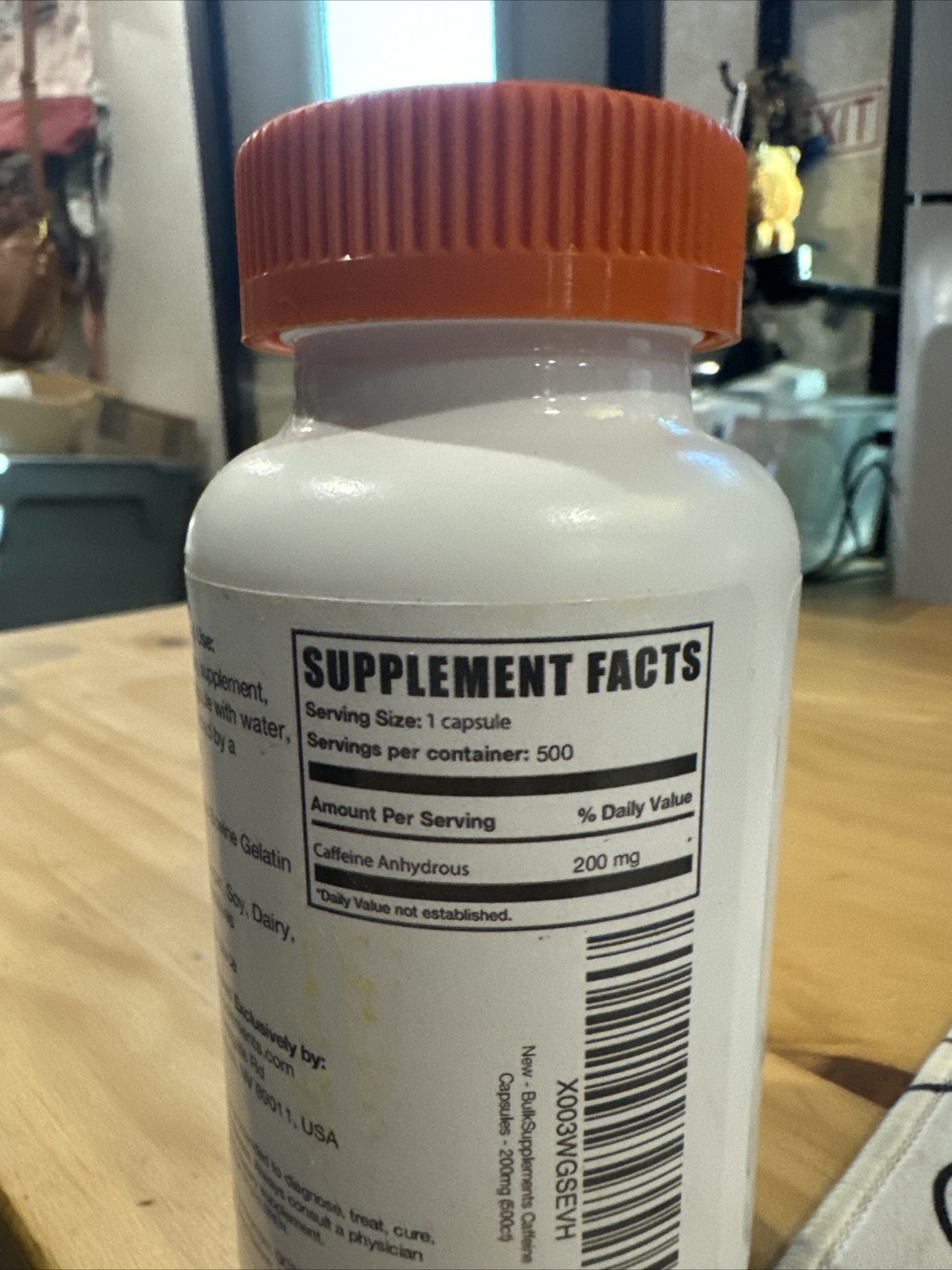 BulkSupplements Caffeine Capsules 500 Count 200mg