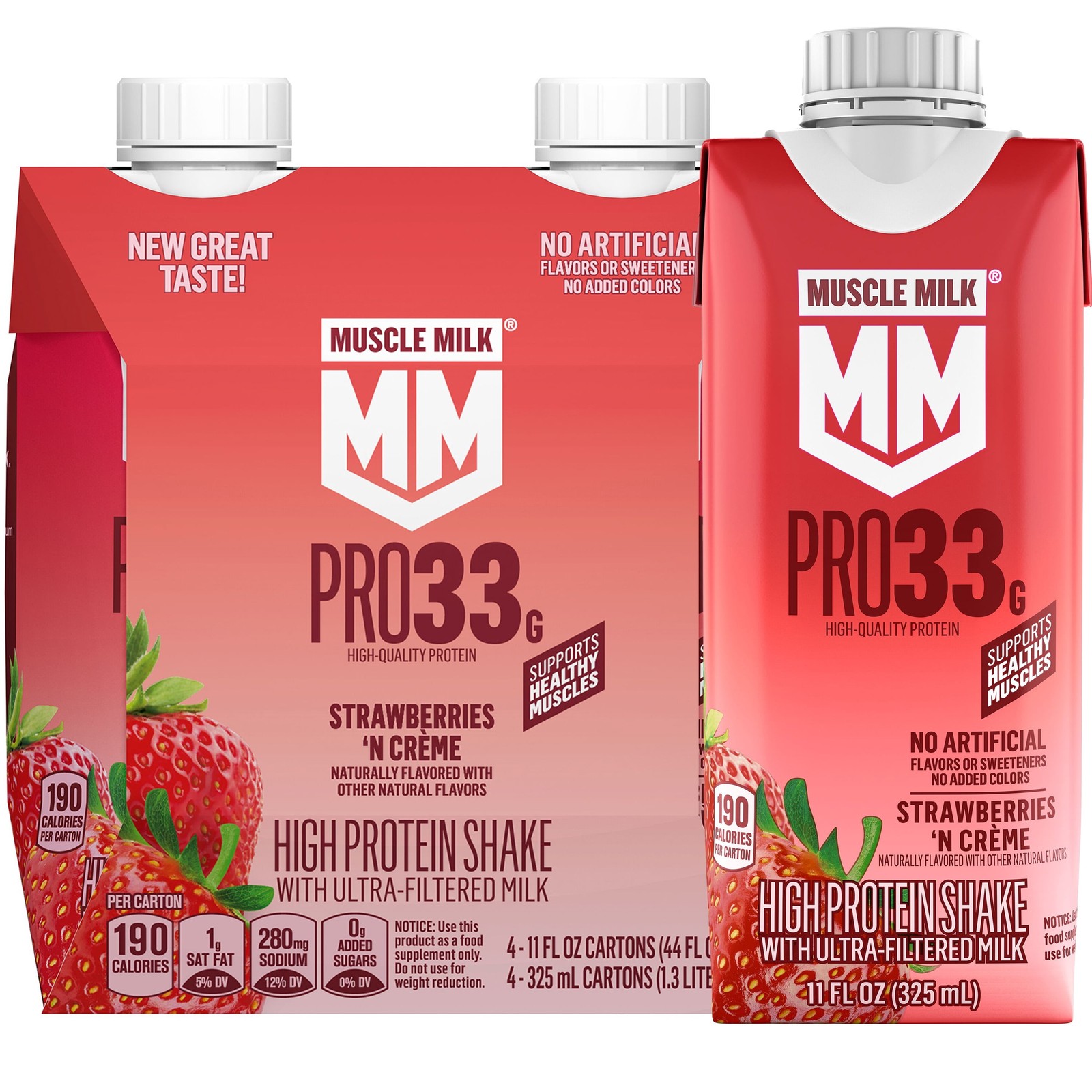 Pro 33G High Protein Shake Ultra Filtered Milk, Strawberries N Creme, 11 Fl Oz,