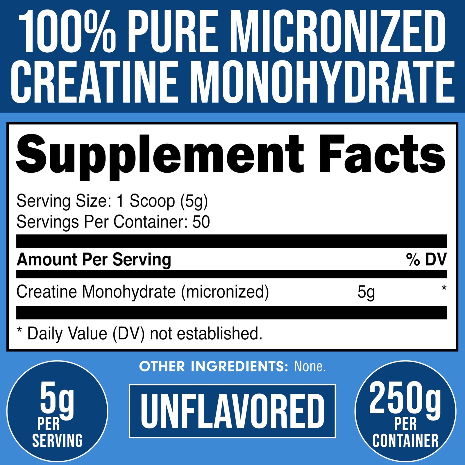 Micronized Creatine Monohydrate Powder – Unflavored, Easy Mix, 5G/Serving, 250g