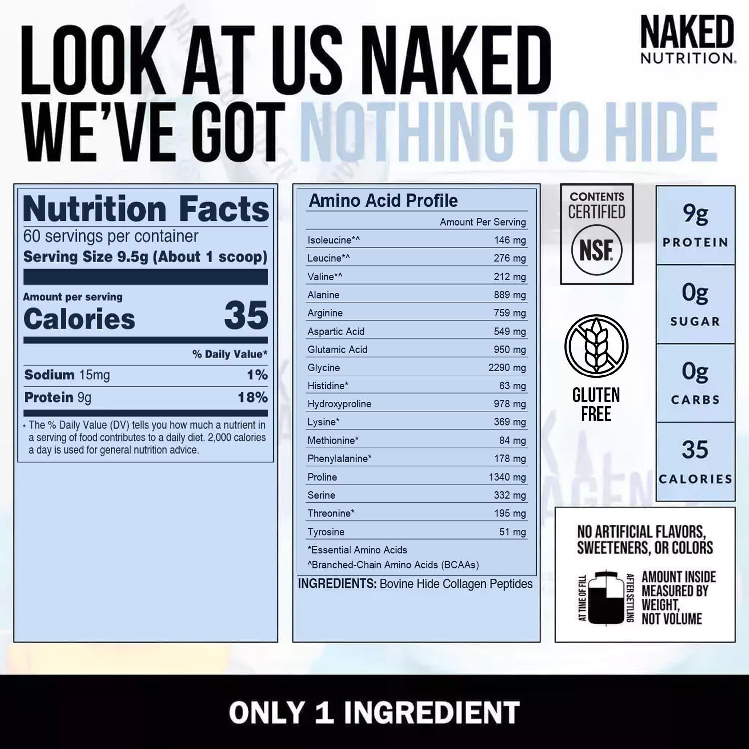 NAKED Collagen Peptides Protein Powder, 60 60 Servings (Pack of 1), Blue