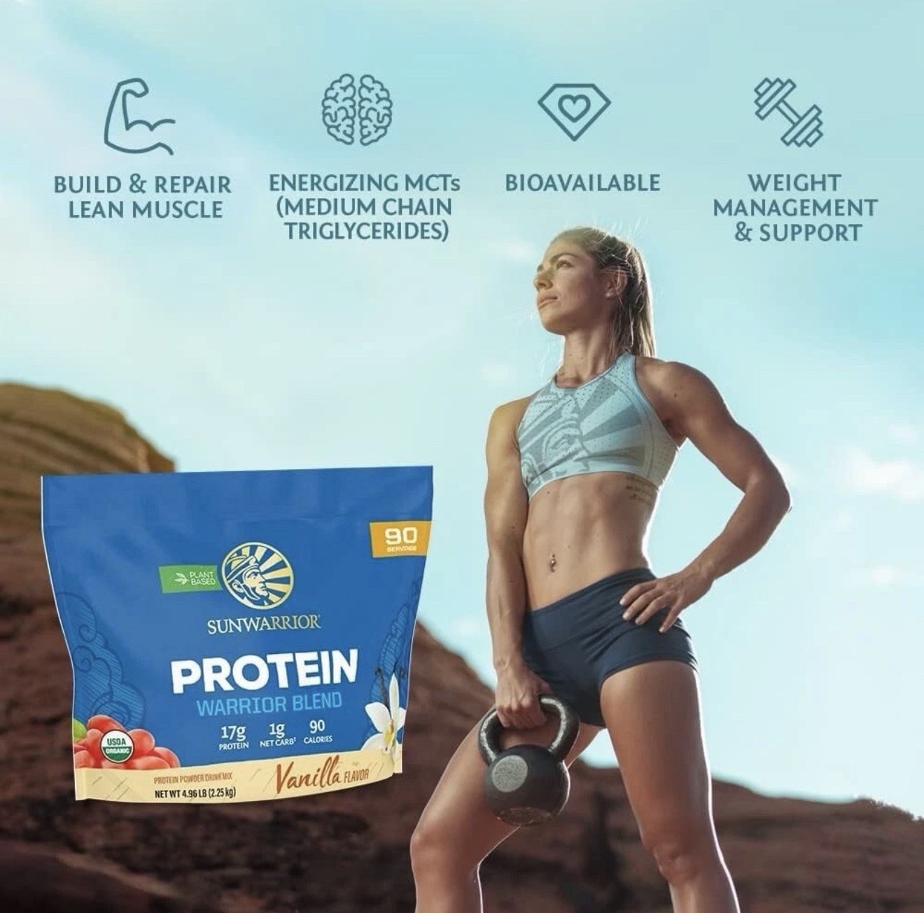 Sunwarrior Vegan Organic Protein Powder Plant-Based BCAA Amino Acids 4.96 lb